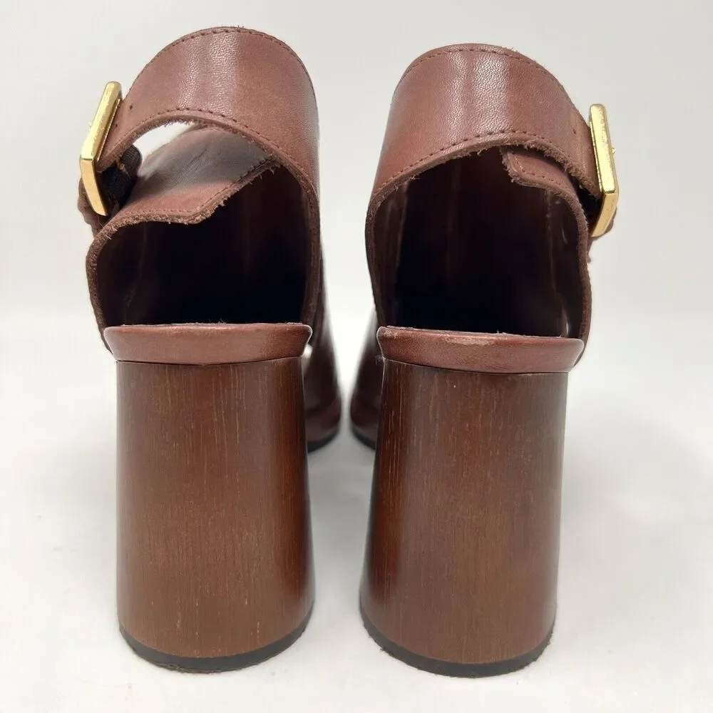 Chocolat Blu Tan Leather Block Heel Sandals - Picture 9 of 13